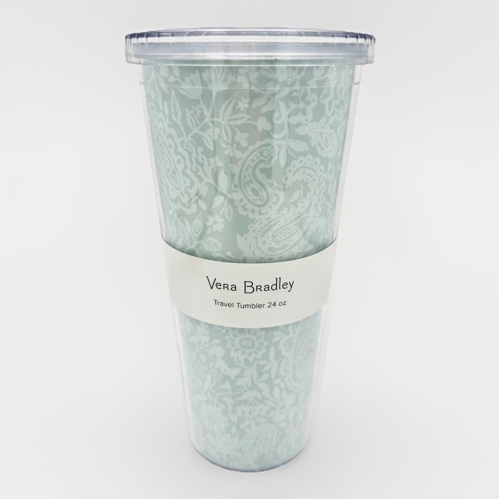 Vera Bradley Travel Tumbler 24 oz Eden Paisley Mint‎ No Straw BPA Free Hand Wash